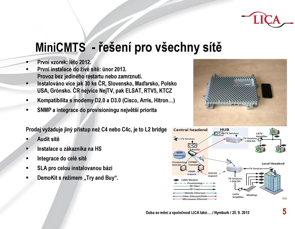 0 (Cisco, Arris, Hitron ) SNMP a integrace do provisioningu největší priorita Prodej vyžaduje jiný přístup než C4 nebo C4c, je to L2 bridge Audit sítě