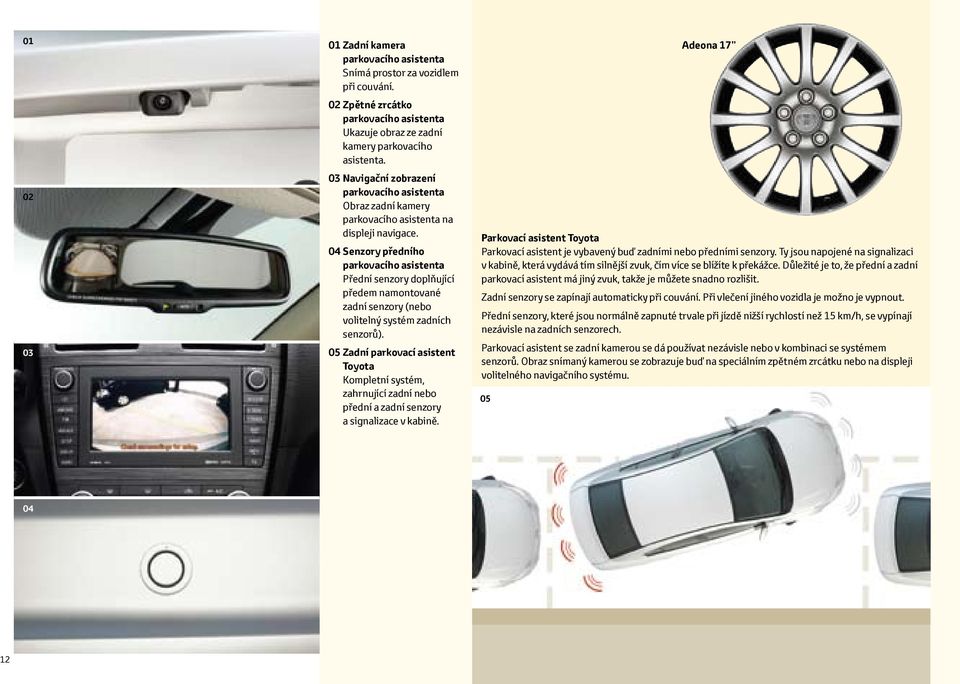 04 Senzory předního parkovacího asistenta Přední senzory doplňující předem namontované zadní senzory (nebo volitelný systém zadních senzorů).