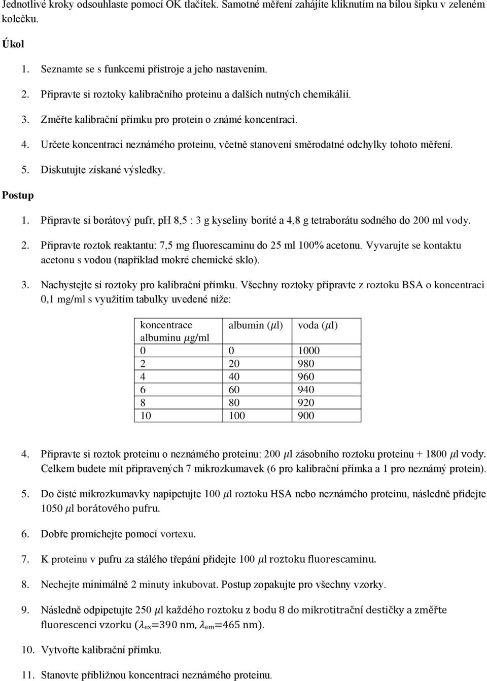 Určete koncentraci neznámého proteinu, včetně stanovení směrodatné odchylky tohoto měření. 5. Diskutujte získané výsledky. 1.