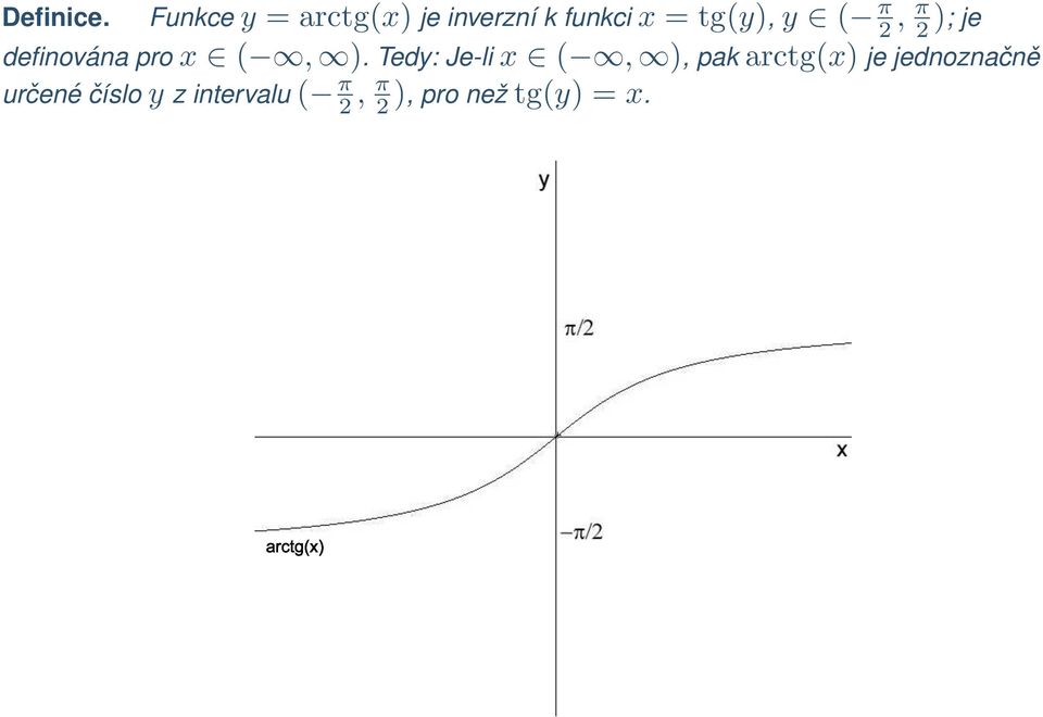 y ( π 2, π 2 ); je definována pro x (, ).
