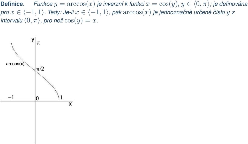 cos(y), y 0, π ; je definována pro x 1, 1.