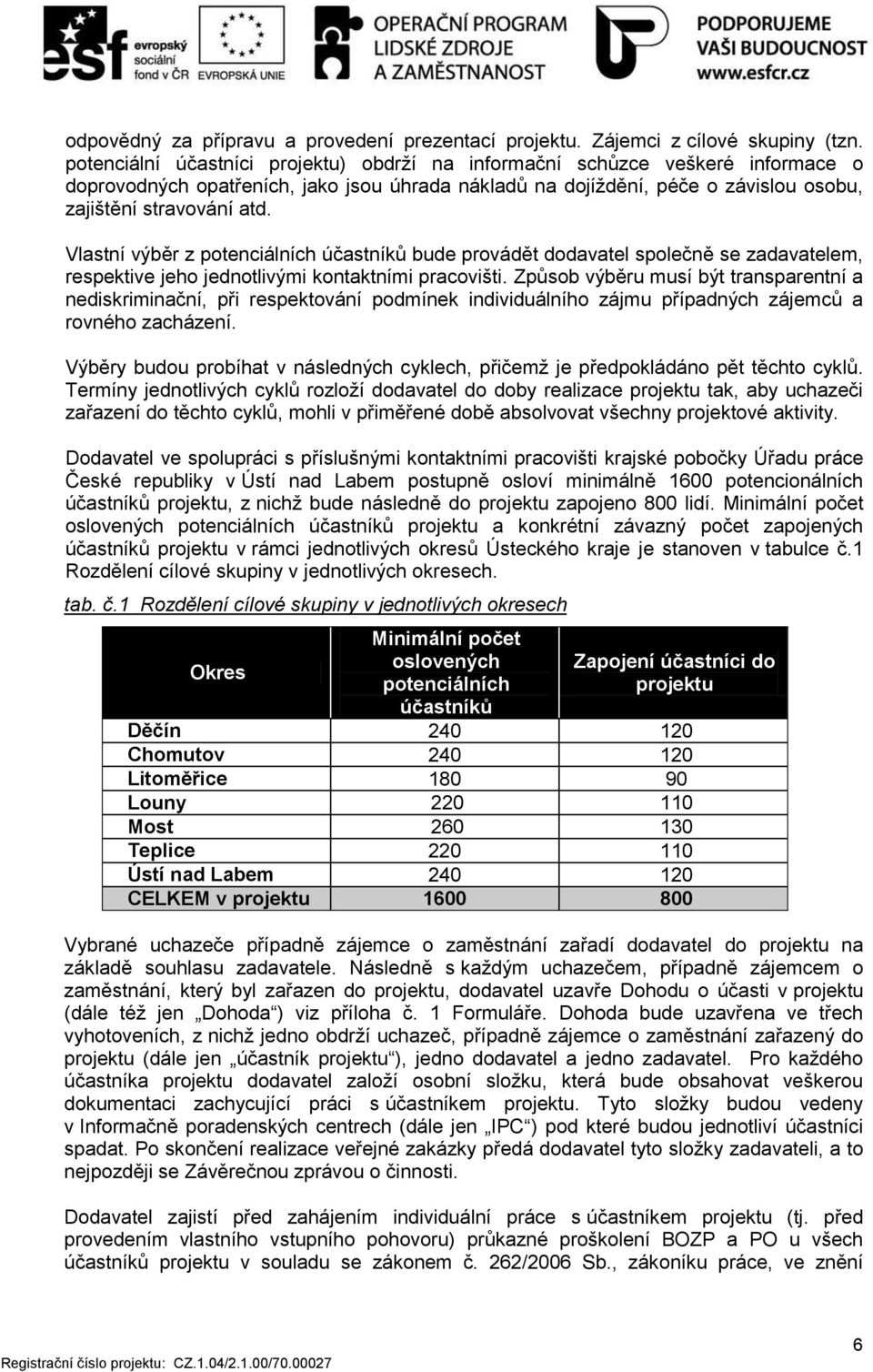 Vlastní výběr z potenciálních účastníků bude provádět dodavatel společně se zadavatelem, respektive jeho jednotlivými kontaktními pracovišti.