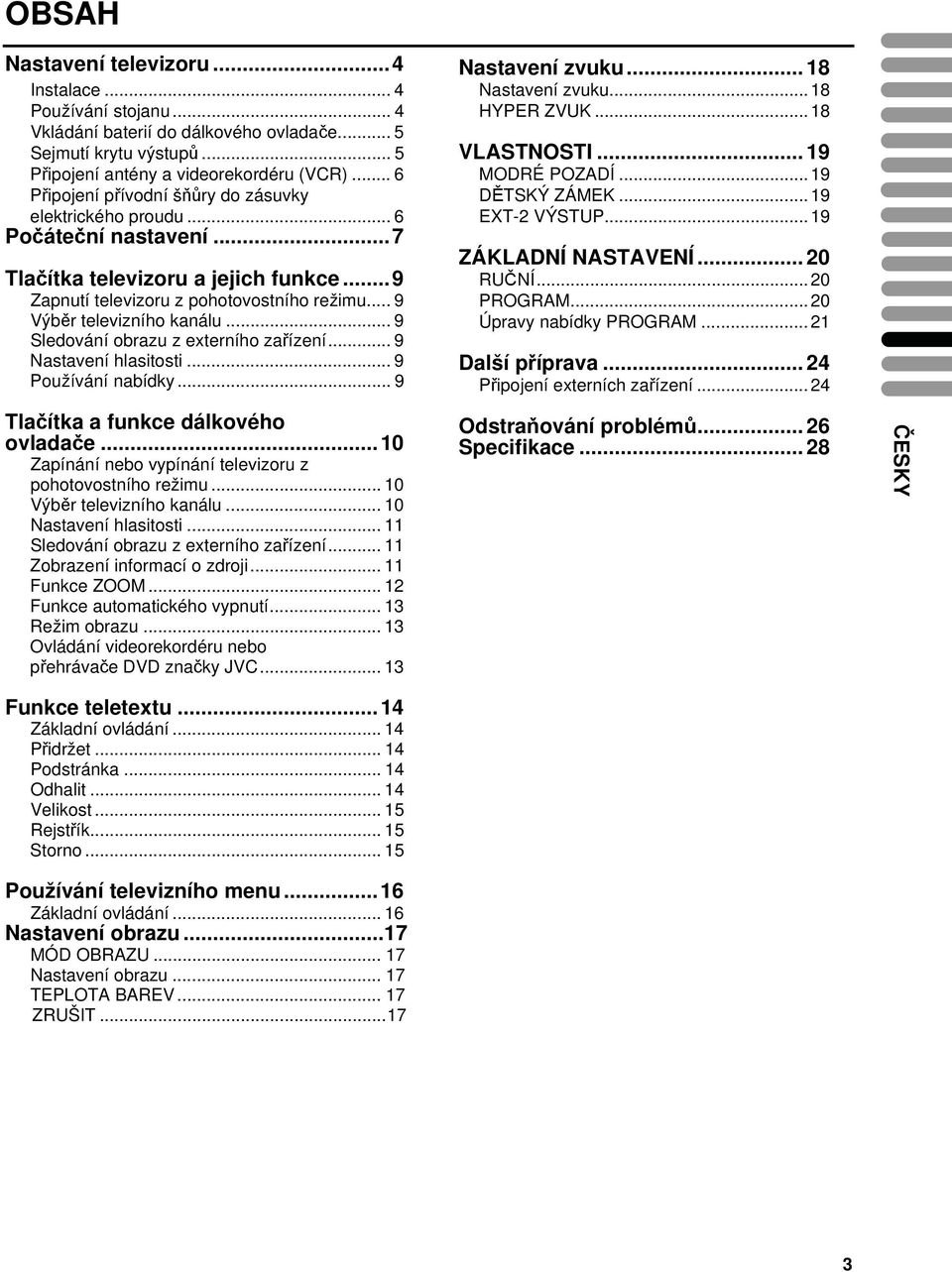 .. 9 Výběr televizního kanálu... 9 Sledování obrazu z externího zařízení... 9 Nastavení hlasitosti... 9 Používání nabídky... 9 Tlačítka a funkce dálkového ovladače.