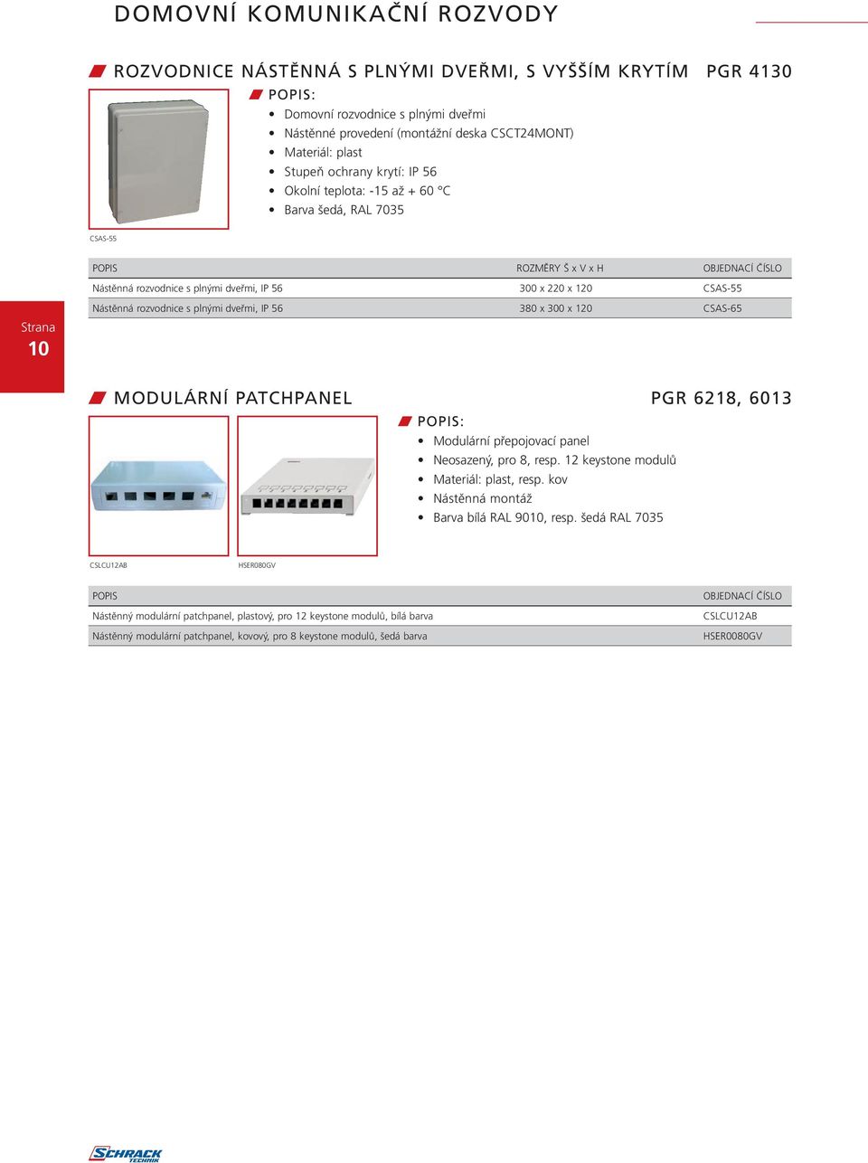 300 x 120 CSAS-65 w MODULÁRNÍ PATCHPANEL PGR 6218, 6013 w : Modulární přepojovací panel Neosazený, pro 8, resp. 12 keystone modulů Materiál: plast, resp.