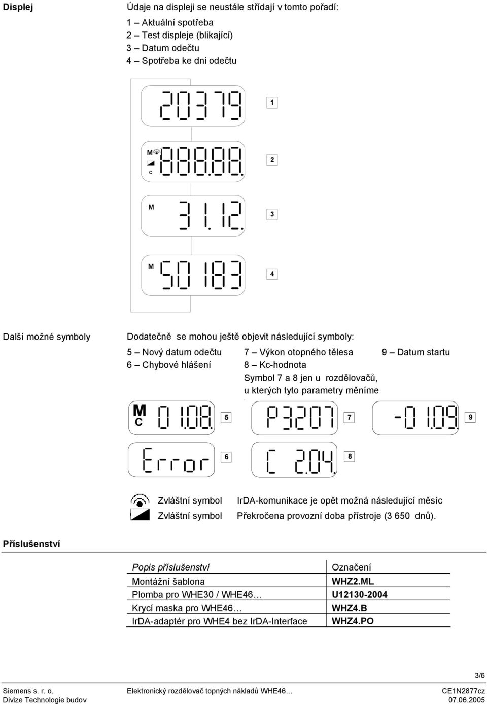 rozdělovačů, u kterých tyto parametry měníme ) 5 7 9 C 6 8 Zvláštní symbol Zvláštní symbol IrDA-komunikace je opět možná následující měsíc Překročena provozní doba přístroje (3