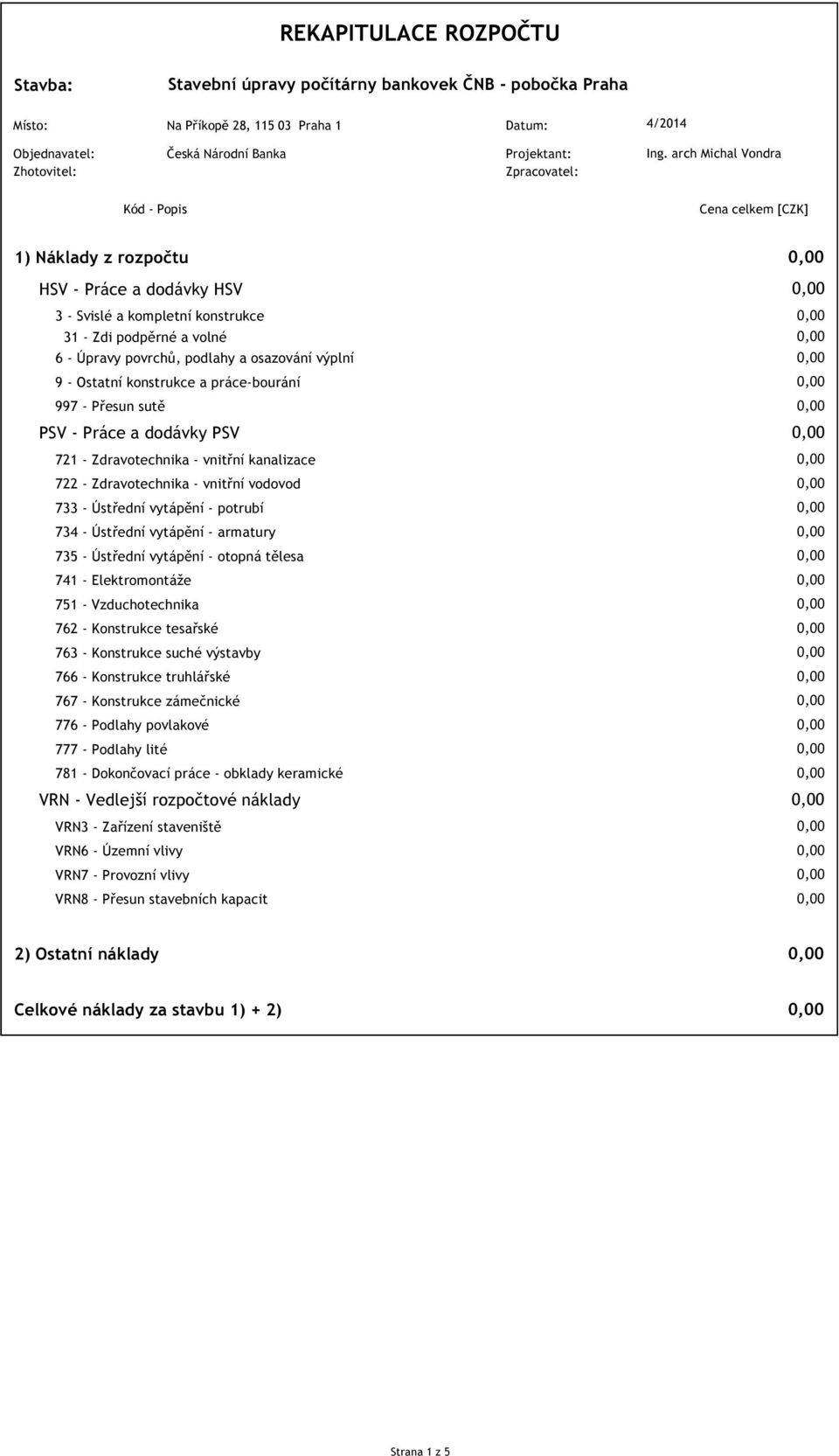 Zdravotechnika - vnitřní vodovod 733 - Ústřední vytápění - potrubí 734 - Ústřední vytápění - armatury 735 - Ústřední vytápění - otopná tělesa 741 - Elektromontáže 751 - Vzduchotechnika 762 -