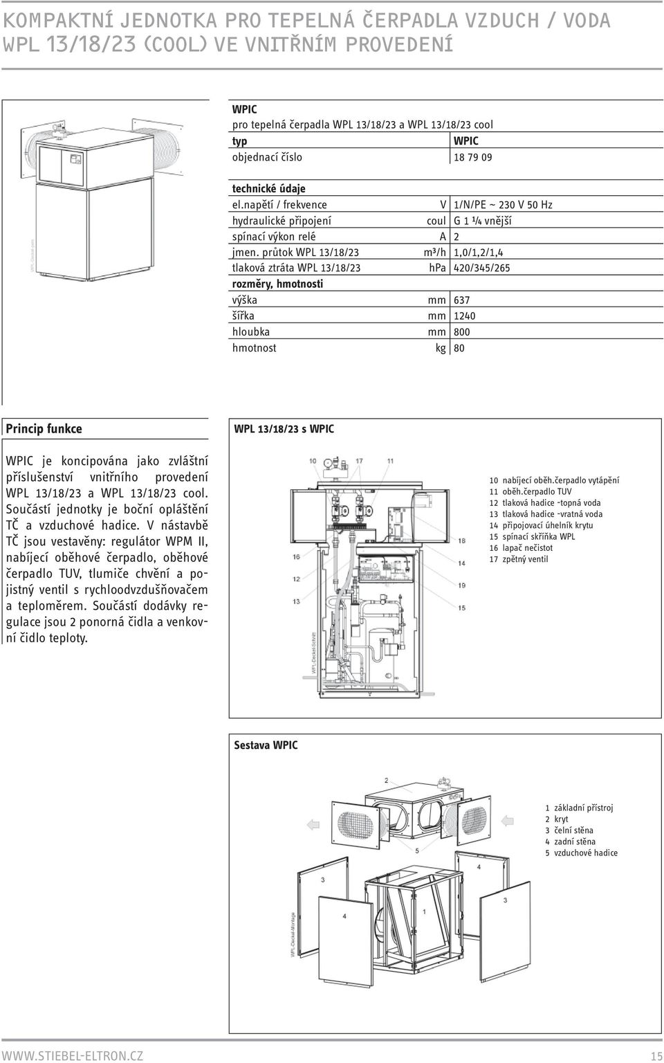 průtok WPL 13/18/23 m³/h 1,0/1,2/1,4 tlaková ztráta WPL 13/18/23 hpa 420/345/265 rozměry, hmotnosti výška mm 637 šířka mm 1240 hloubka mm 800 hmotnost kg 80 Princip funkce WPL 13/18/23 s WPIC WPIC je