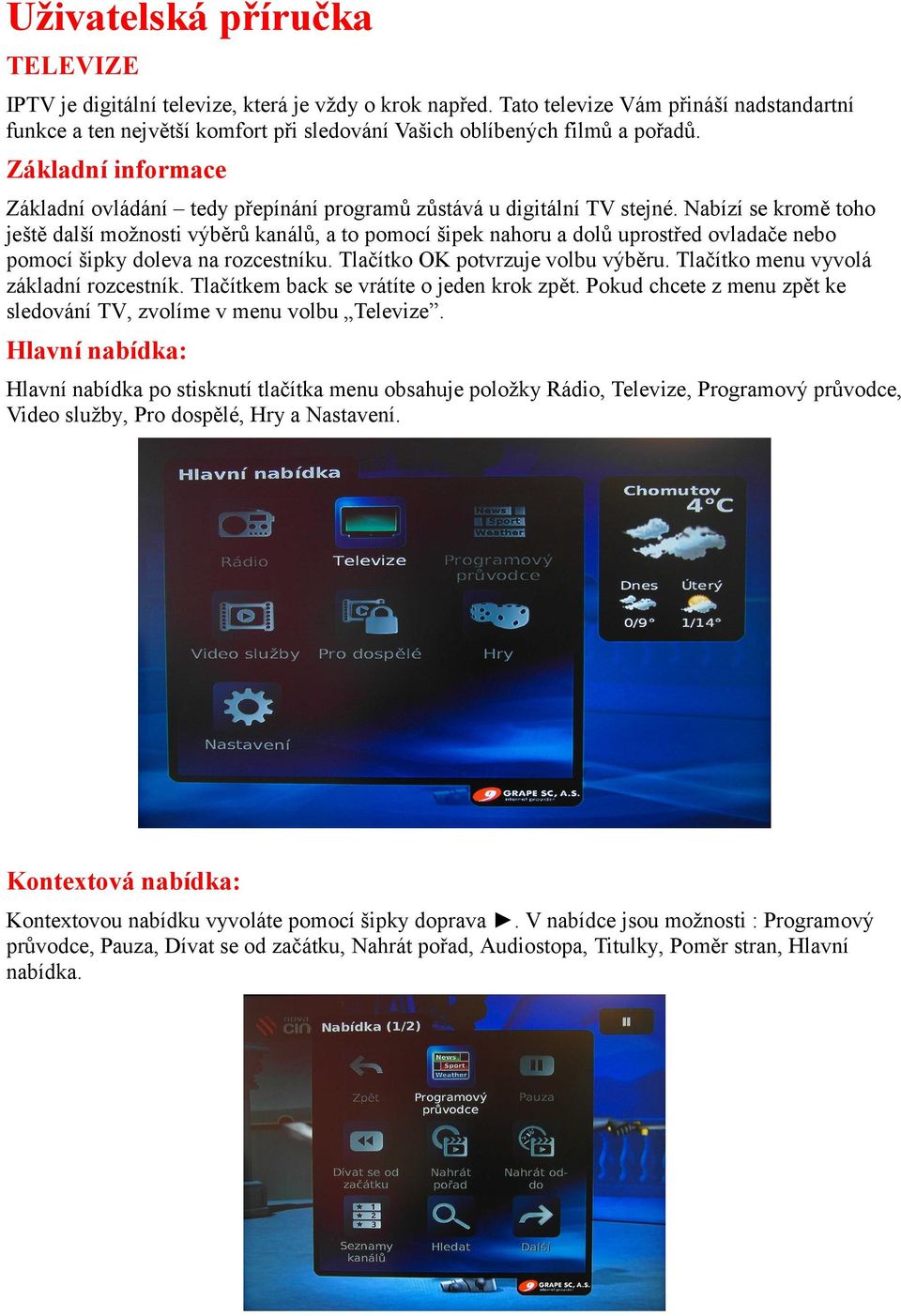 Za kladni informace Za kladni ovla da ni tedy prepi na ni programu zu sta va u digita lni TV stejne.