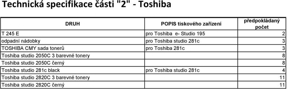 studio 2050C 3 barevné tonery 8 Toshiba studio 2050C černý 8 Toshiba studio 281c black