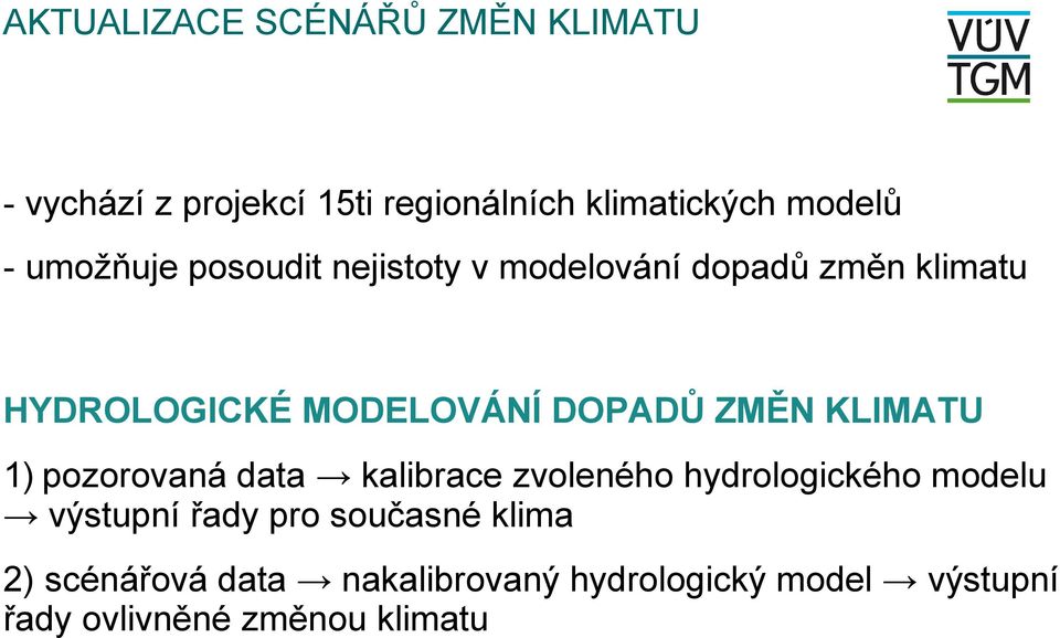 ZMĚN KLIMATU 1) pozorovaná data kalibrace zvoleného hydrologického modelu výstupní řady pro
