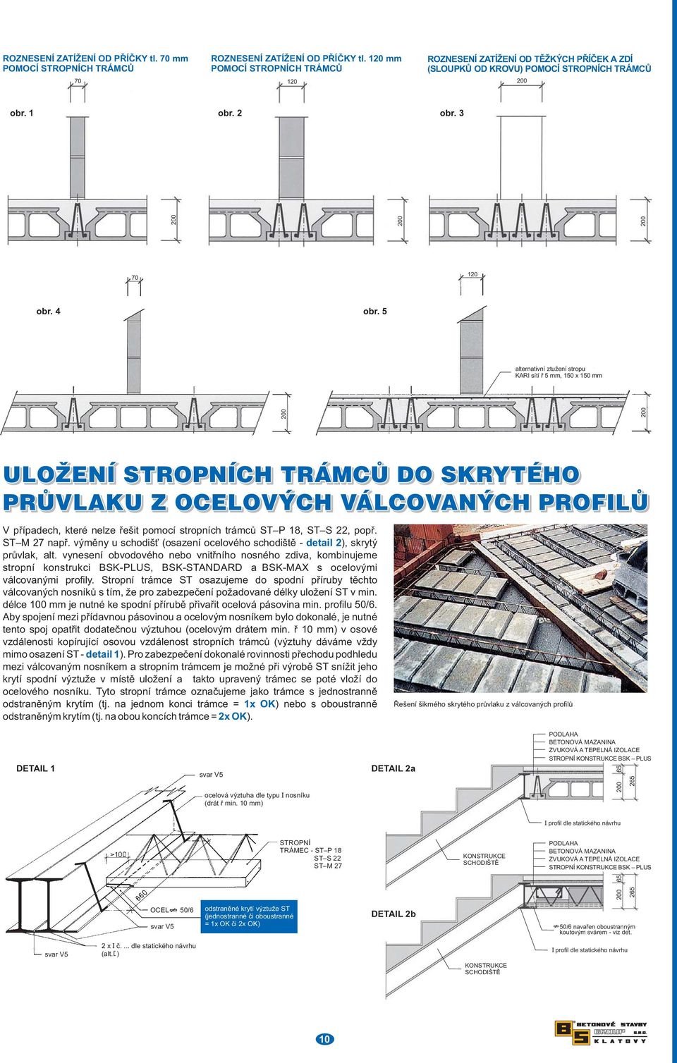 5 alternativní ztužení stropu KARI sítí ř 5 mm, 150 x 150 mm 00 00 ULOŽENÍ STROPNÍCH TRÁMCŮ DO SKRYTÉHO PRŮVLAKU Z OCELOVÝCH VÁLCOVANÝCH PROFILŮ V případech, které nelze řešit pomocí stropních trámců