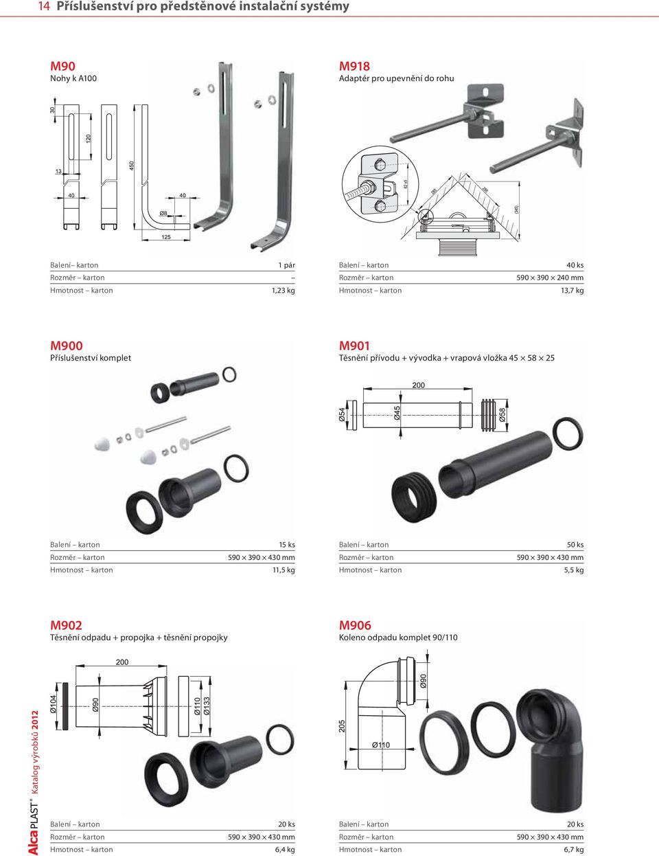 vývodka + vrapová vložka 45 58 25 15 ks 11,5 kg 50 ks 5,5 kg M902 Těsnění odpadu + propojka +