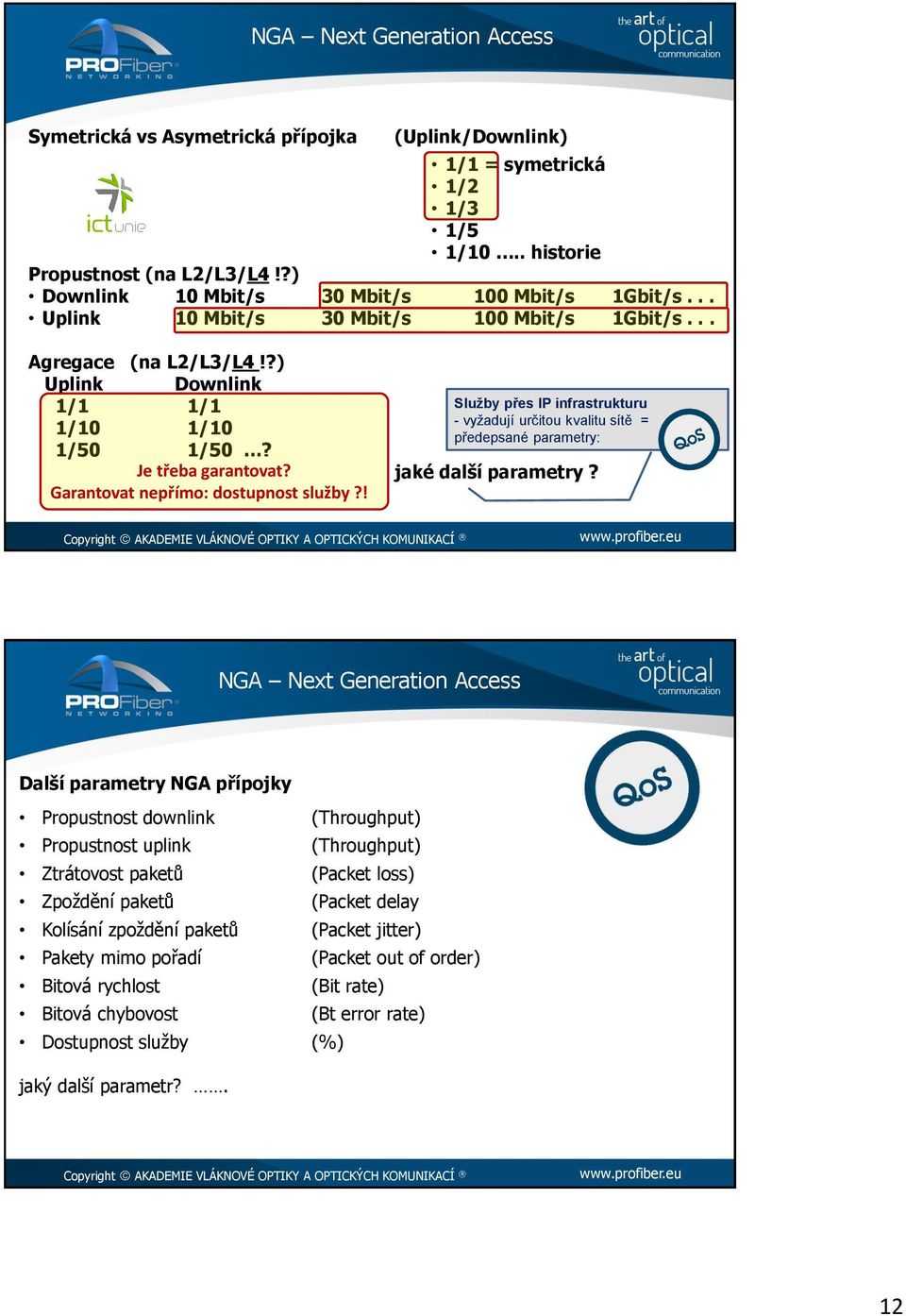 ! Služby přes IP infrastrukturu - vyžadují určitou kvalitu sítě = předepsané parametry: jaké další parametry?