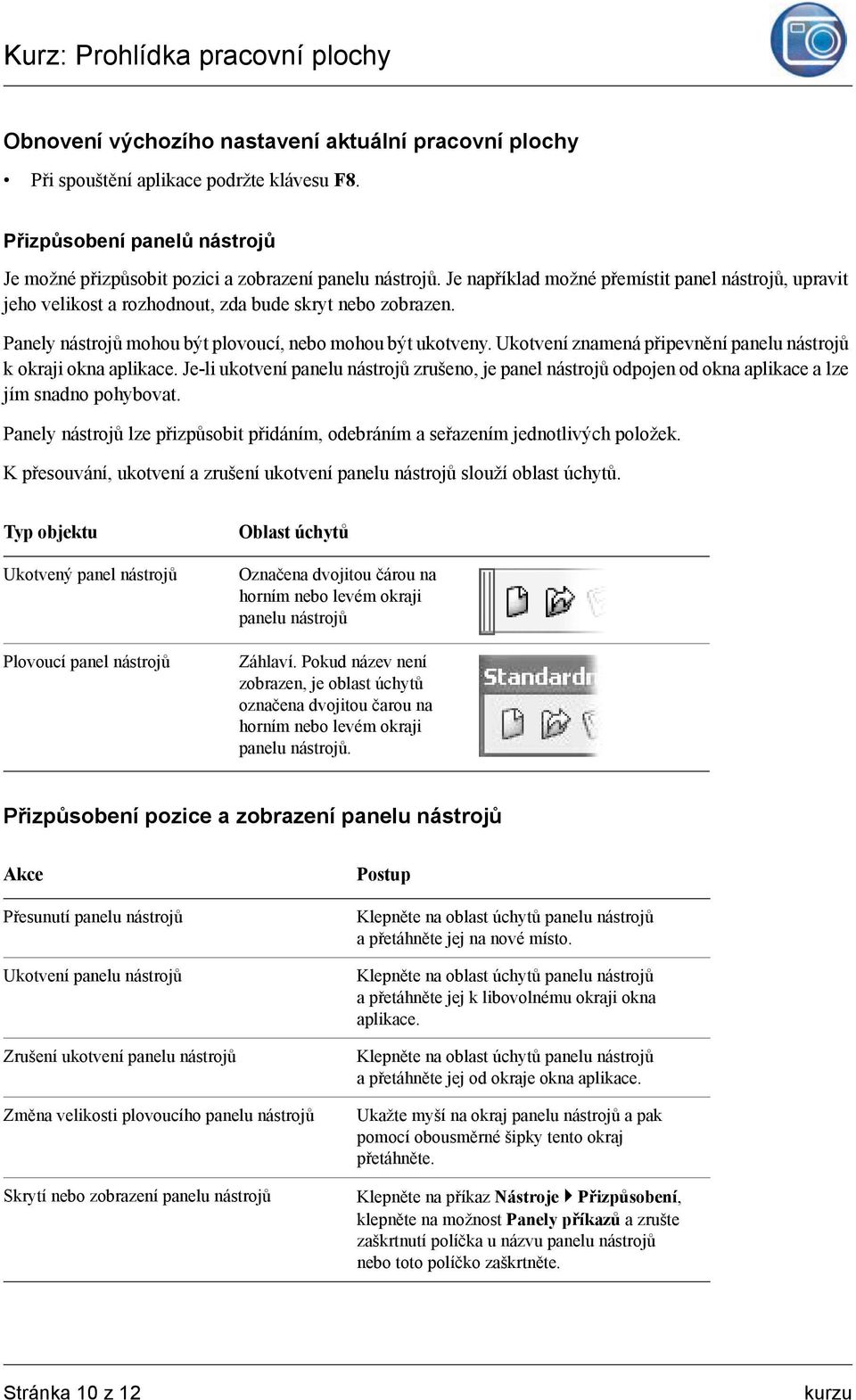 Ukotvení znamená připevnění panelu nástrojů k okraji okna aplikace. Je-li ukotvení panelu nástrojů zrušeno, je panel nástrojů odpojen od okna aplikace a lze jím snadno pohybovat.