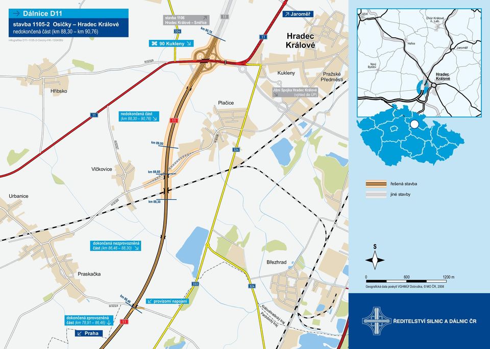 III/32327 Vlèkovice øešená stavba Urbanice III/32326 jiné stavby dokonèená nezprovoznìná èást (km 86,46 88,30) Bøezhrad Praskaèka 0 600 1200 m 333 Geografická data