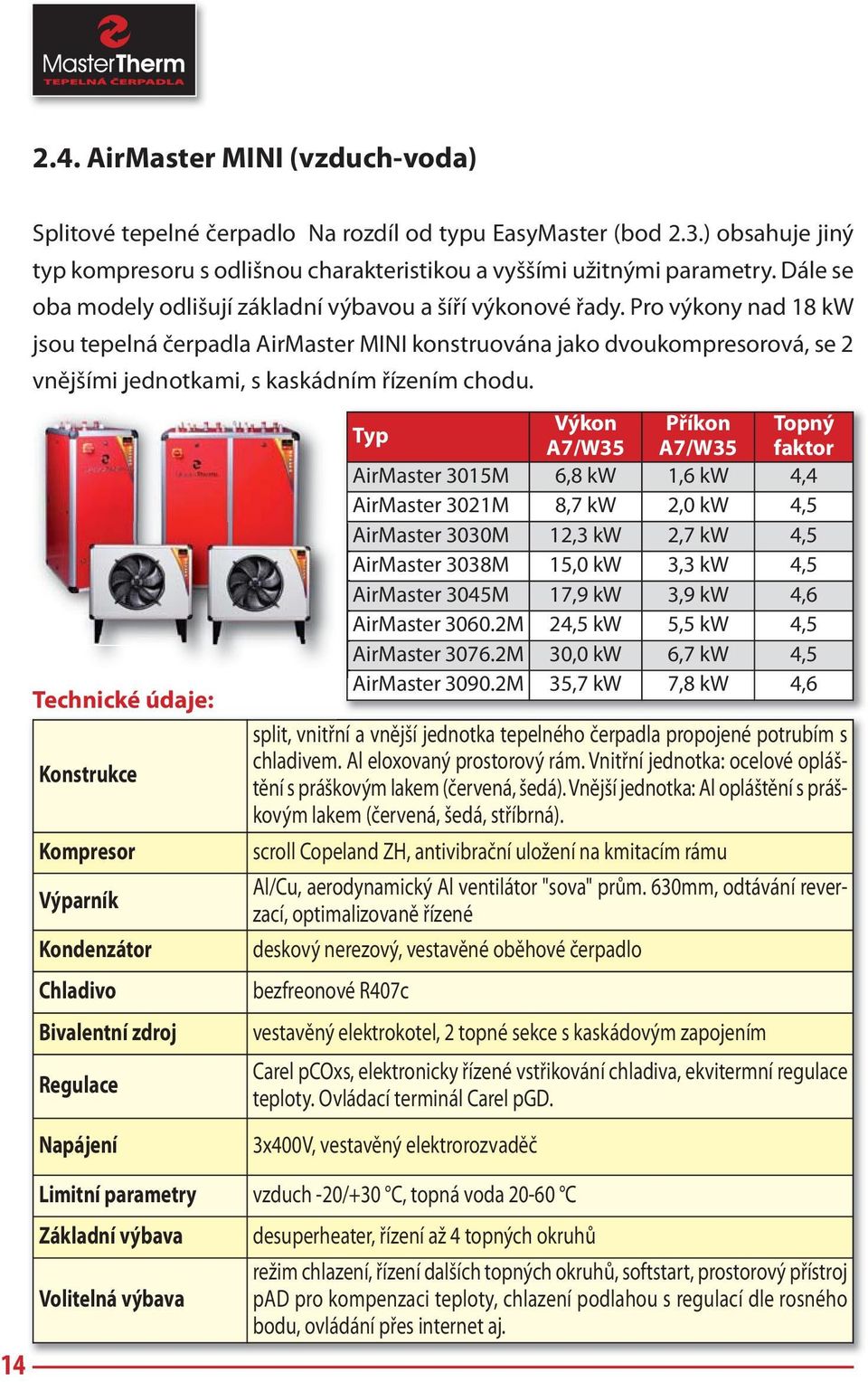 Pro výkony nad 18 kw jsou tepelná čerpadla AirMaster MINI konstruována jako dvoukompresorová, se 2 vnějšími jednotkami, s kaskádním řízením chodu.