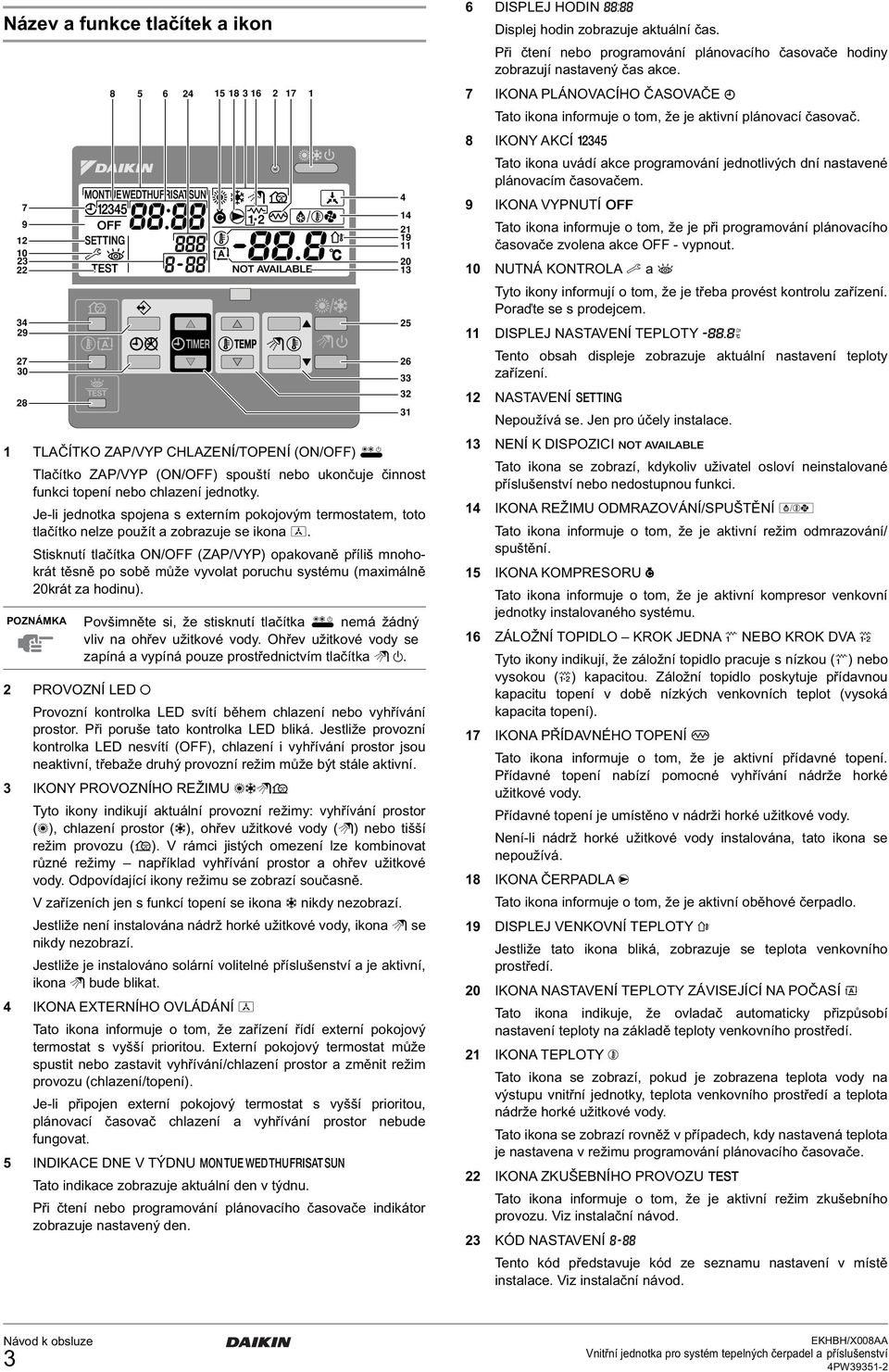 Stisknutí tlačítka ON/OFF (ZAP/VYP) opakovaně příliš mnohokrát těsně po sobě může vyvolat poruchu systému (maximálně 20krát za hodinu).