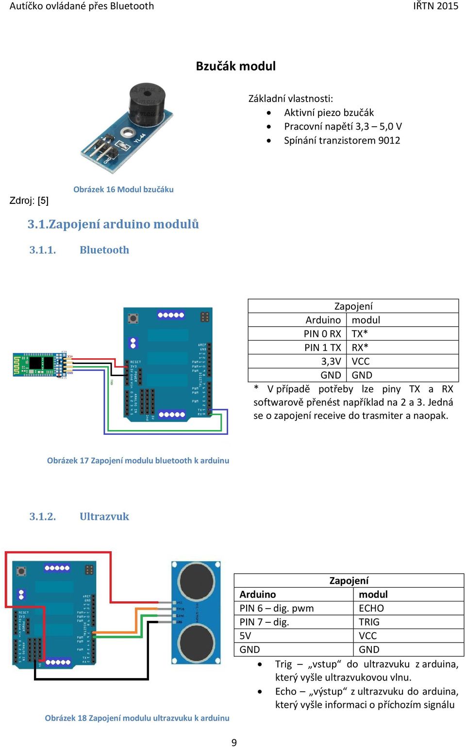 Jedná se o zapojení receive do trasmiter a naopak. Obrázek 17 Zapojení modulu bluetooth k arduinu 3.1.2.