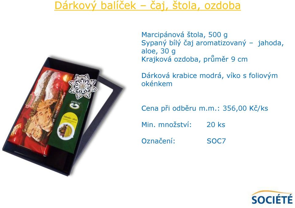 Krajková ozdoba, průměr 9 cm Dárková krabice modrá,