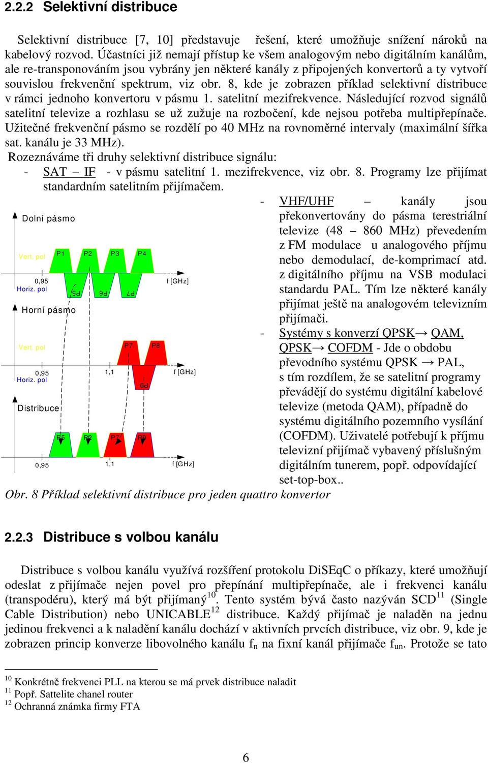 obr. 8, kde je zobrazen příklad selektivní distribuce v rámci jednoho konvertoru v pásmu 1. satelitní mezifrekvence.