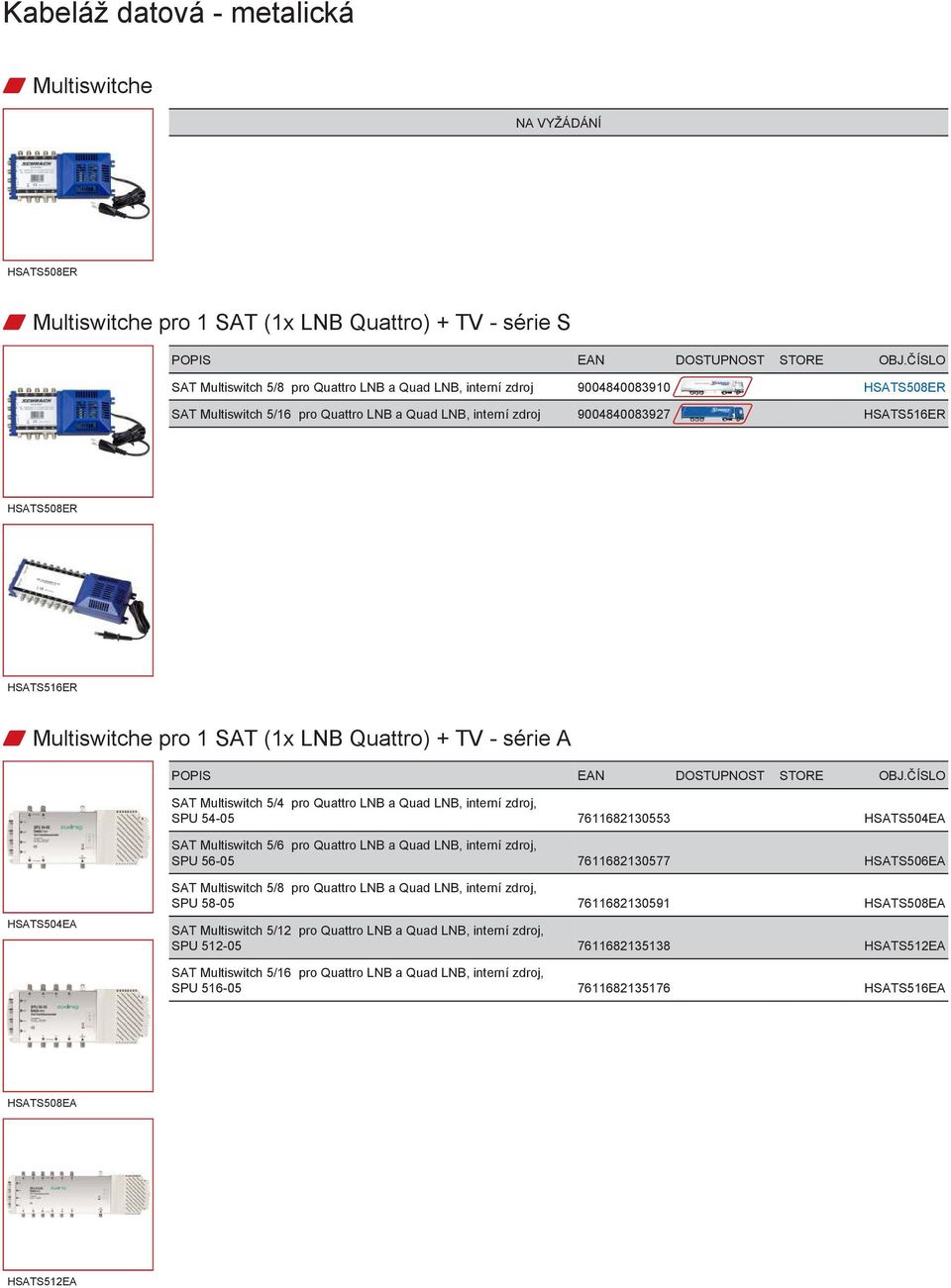 interní zdroj, SPU 54-05 7611682130553 HSATS504EA SAT Multiswitch 5/6 pro Quattro LNB a Quad LNB, interní zdroj, SPU 56-05 7611682130577 HSATS506EA HSATS504EA SAT Multiswitch 5/8 pro Quattro LNB a