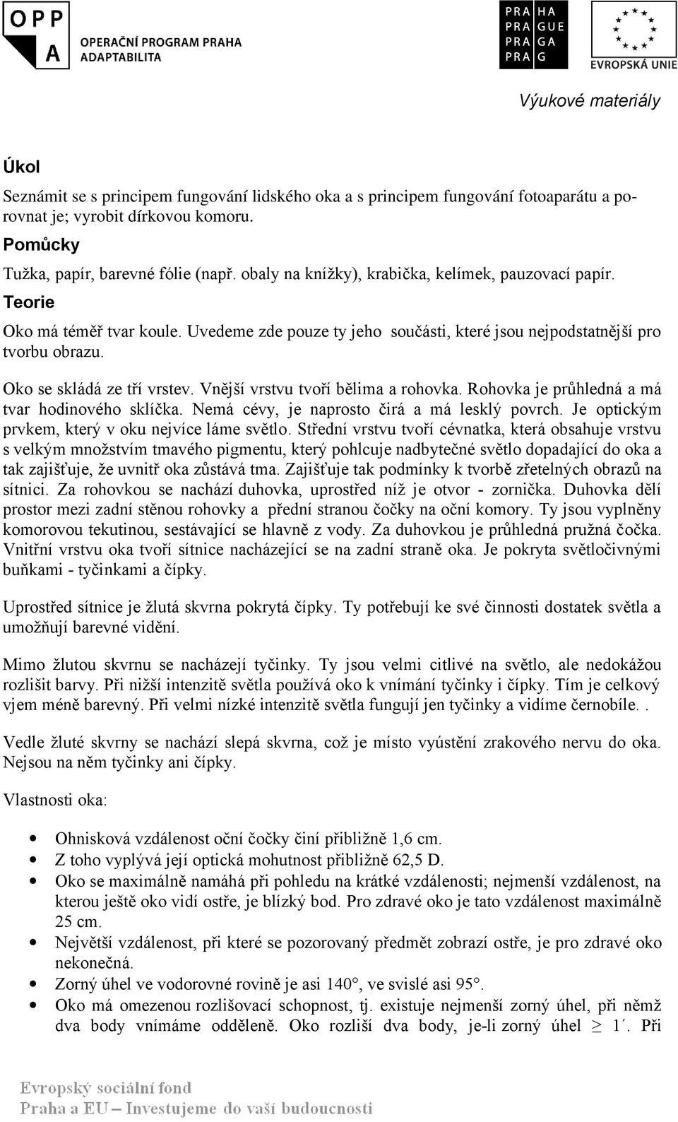 Vnější vrstvu tvoří bělima a rohovka. Rohovka je průhledná a má tvar hodinového sklíčka. Nemá cévy, je naprosto čirá a má lesklý povrch. Je optickým prvkem, který v oku nejvíce láme světlo.