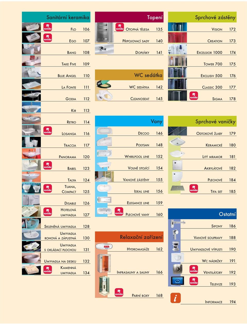 TRACCIA 117 POLYSAN 148 KERAMICKÉ 180 PANORAMA 120 WHIRLPOOL LINE 152 LITÝ MRAMOR 181 BABEL 123 VOLNĚ STOJÍCÍ 154 AKRYLÁTOVÉ 182 TALYA 124 TUANA, COMPACT 125 VANOVÉ ZÁSTĚNY 155 IDEAL LINE 156