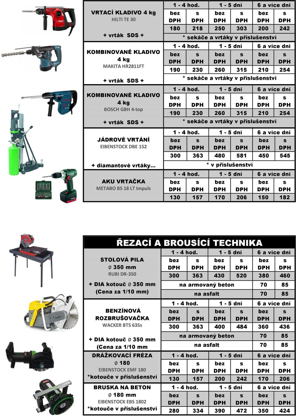 vrtáky v přílušentví 300 363 480 581 450 545 * v přílušentví 130 157 170 206 150 182 ŘEZACÍ A BROUSÍCÍ TECHNIKA STOLOVÁ PILA 350 mm RUBI DR-350 + DIA kotouč 350 mm (Cena za 1/10 mm) 300 363 430 520