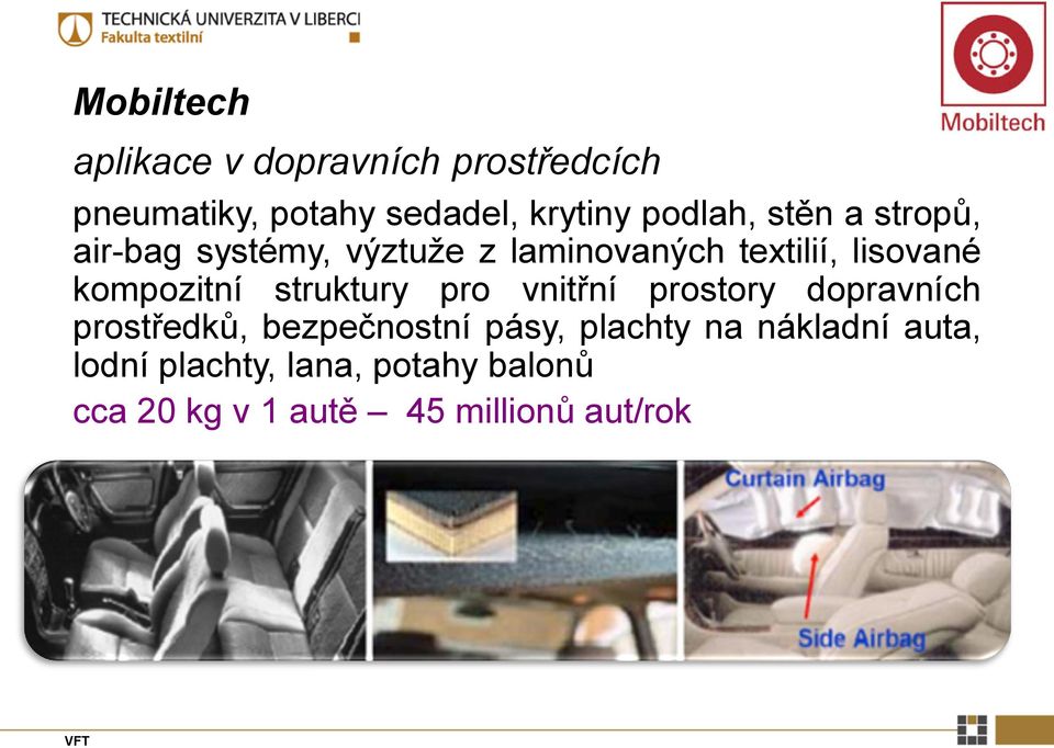 kompozitní struktury pro vnitřní prostory dopravních prostředků, bezpečnostní pásy,