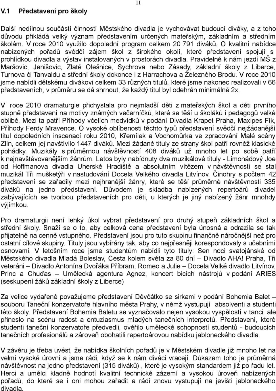 O kvalitní nabídce nabízených pořadů svědčí zájem škol z širokého okolí, které představení spojují s prohlídkou divadla a výstav instalovaných v prostorách divadla.