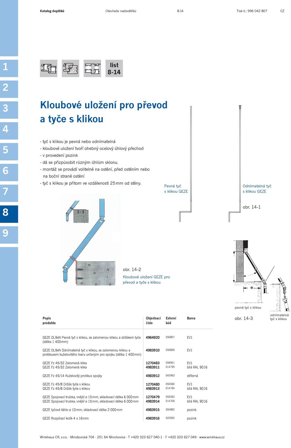 úhlům sklonu. - montáž se provádí volitelně na ostění, před ostěním nebo na boční straně ostění - tyč s klikou je přitom ve vzdálenosti mm od stěny.