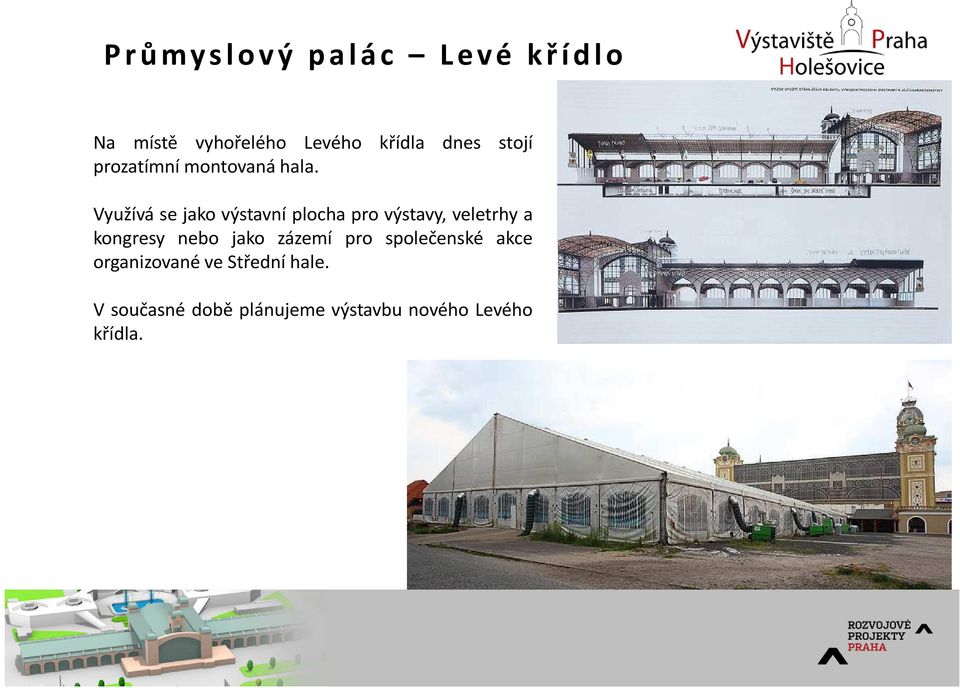 Využívá se jako výstavní plocha pro výstavy, veletrhy a kongresy nebo