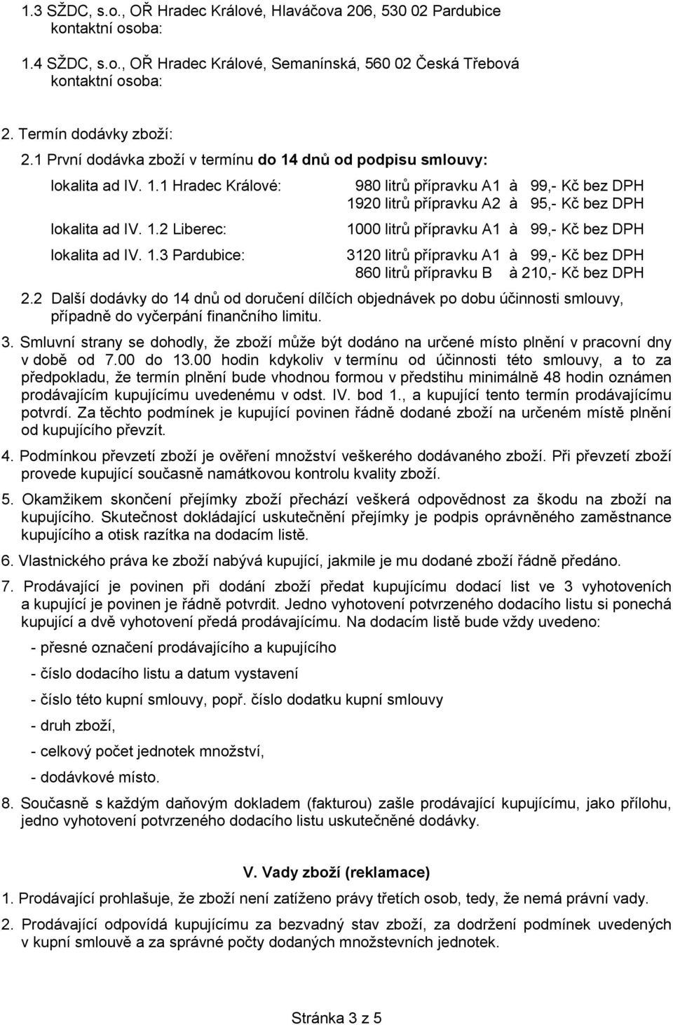 dnů od podpisu smlouvy: lokalita ad IV. 1.