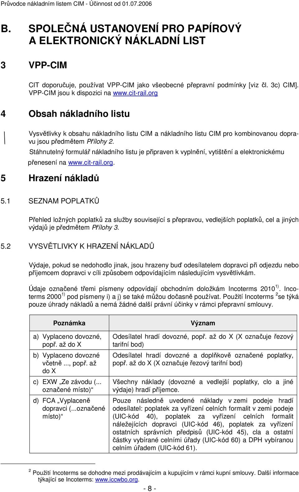 org 4 Obsah nákladního listu Vysvětlivky k obsahu nákladního listu CIM a nákladního listu CIM pro kombinovanou dopravu jsou předmětem Přílohy 2.