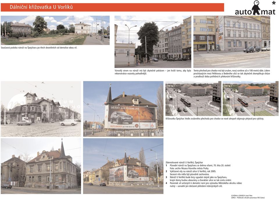 Lidem procházejícím mezi Pelléovou a Bedeniho ulicí se tak zbytečně zkomplikuje chůze a prodlouží doba potřebná k překonání křižovatky. Křižovatka Špejchar.