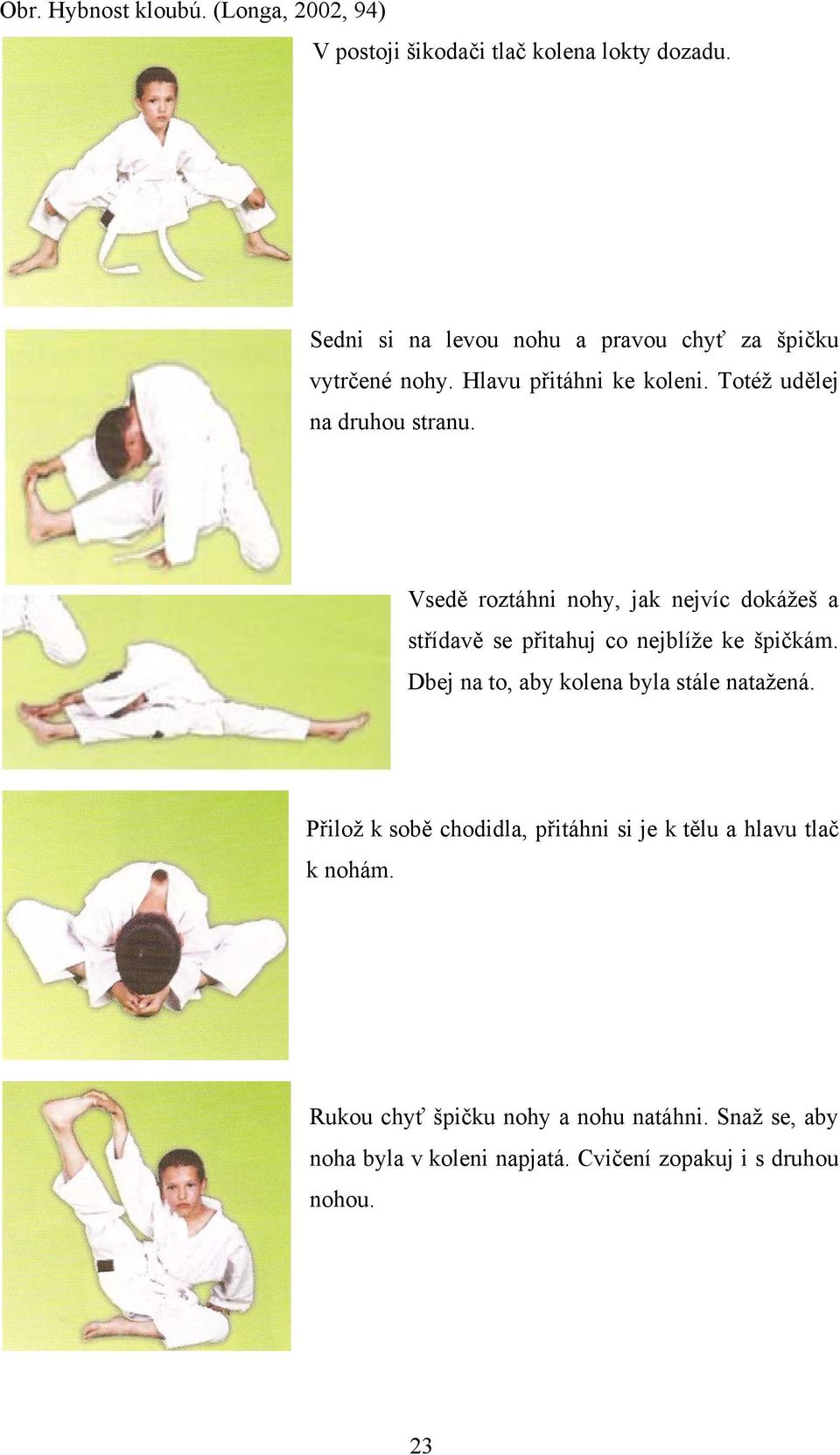 Vsedě roztáhni nohy, jak nejvíc dokážeš a střídavě se přitahuj co nejblíže ke špičkám. Dbej na to, aby kolena byla stále natažená.