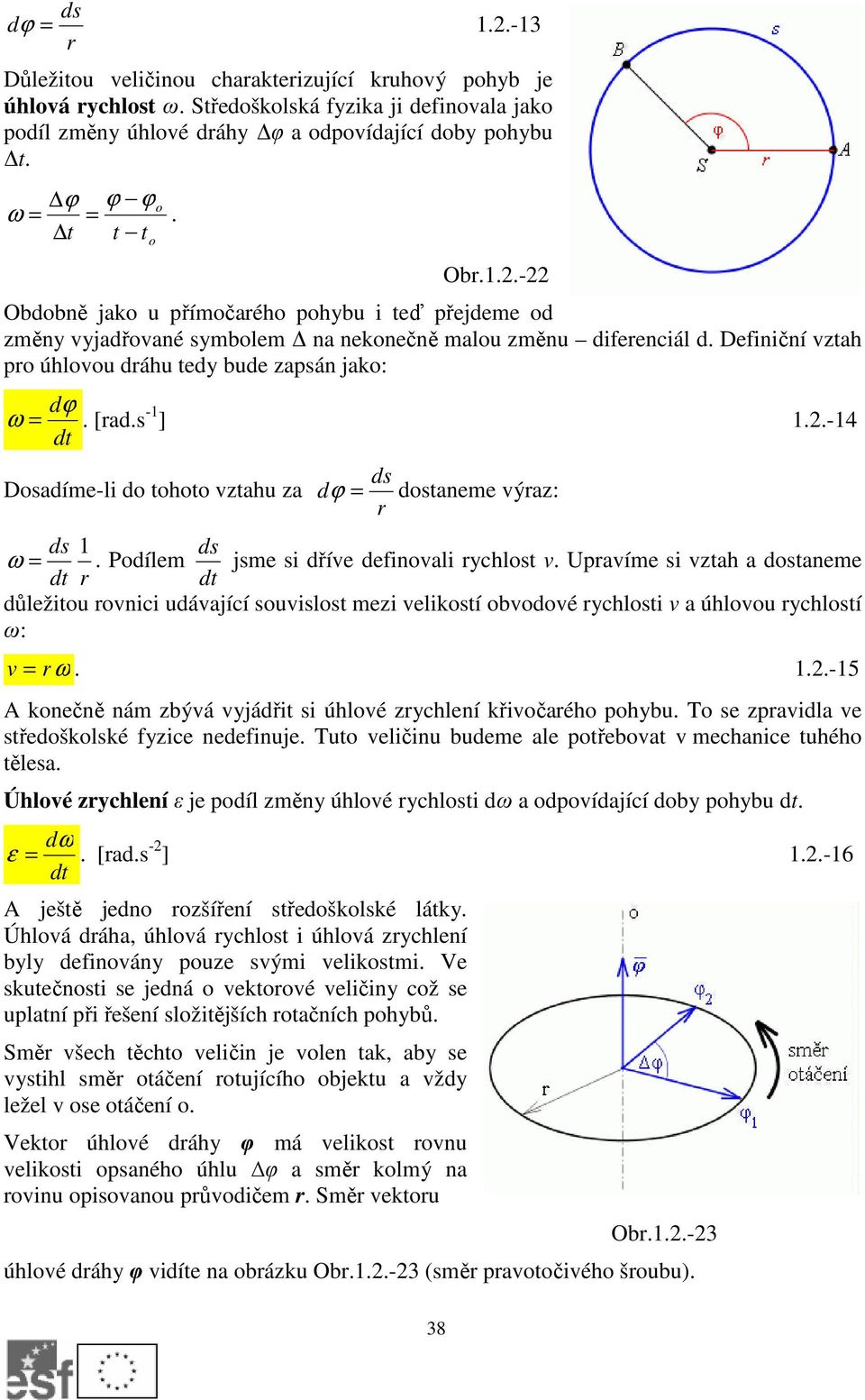 Upravíme si vztah a dstaneme r důležitu rvnici udávající suvislst mezi velikstí bvdvé rychlsti v a úhlvu rychlstí ω: v = rω. 1..-15 A knečně nám zbývá vyjádřit si úhlvé zrychlení křivčaréh phybu.