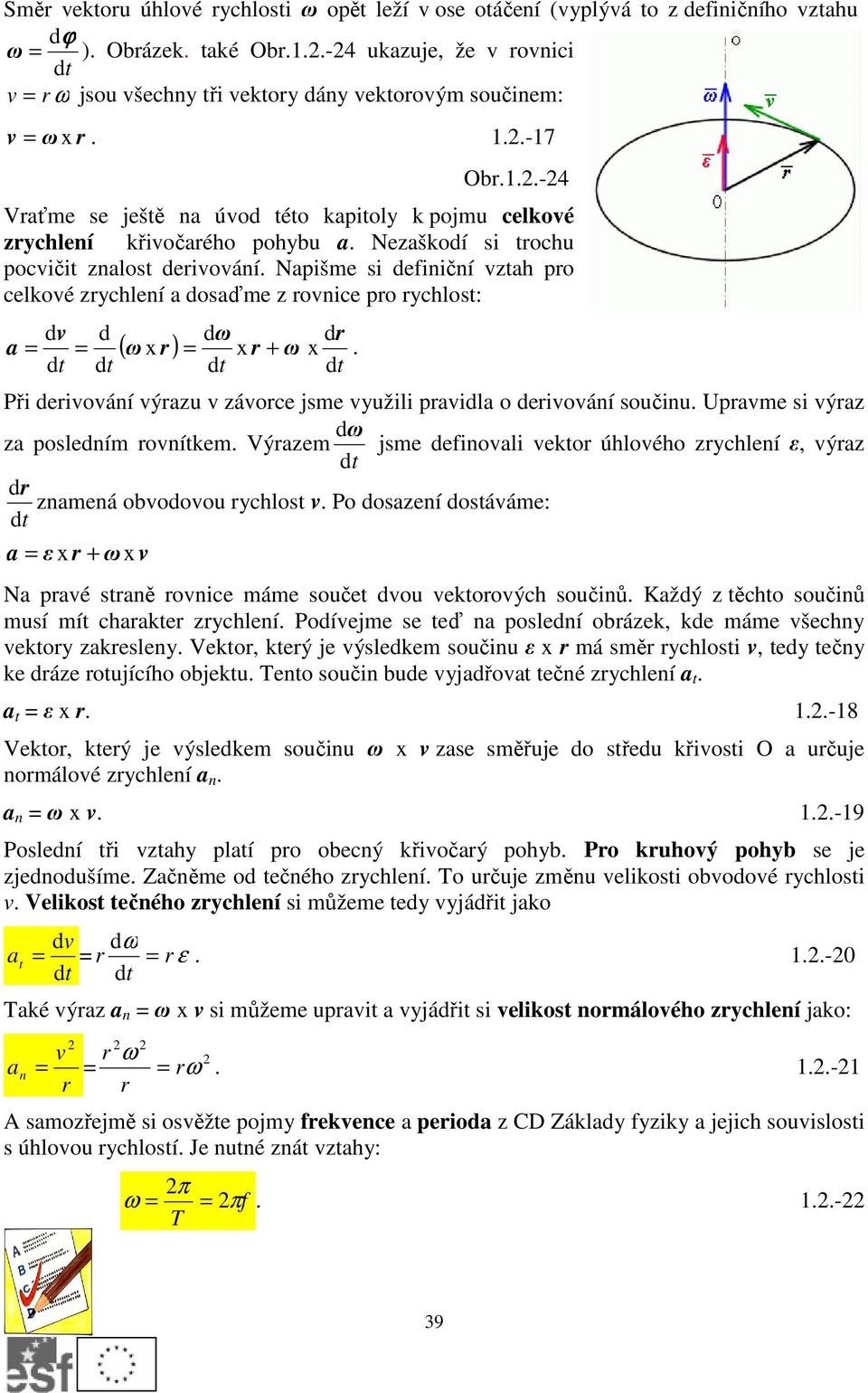 Napišme si definiční vztah pr celkvé zrychlení a dsaďme z rvnice pr rychlst: dv d dω dr a = = ( ω x r) = x r + ω x. Při derivvání výrazu v závrce jsme využili pravidla derivvání sučinu.