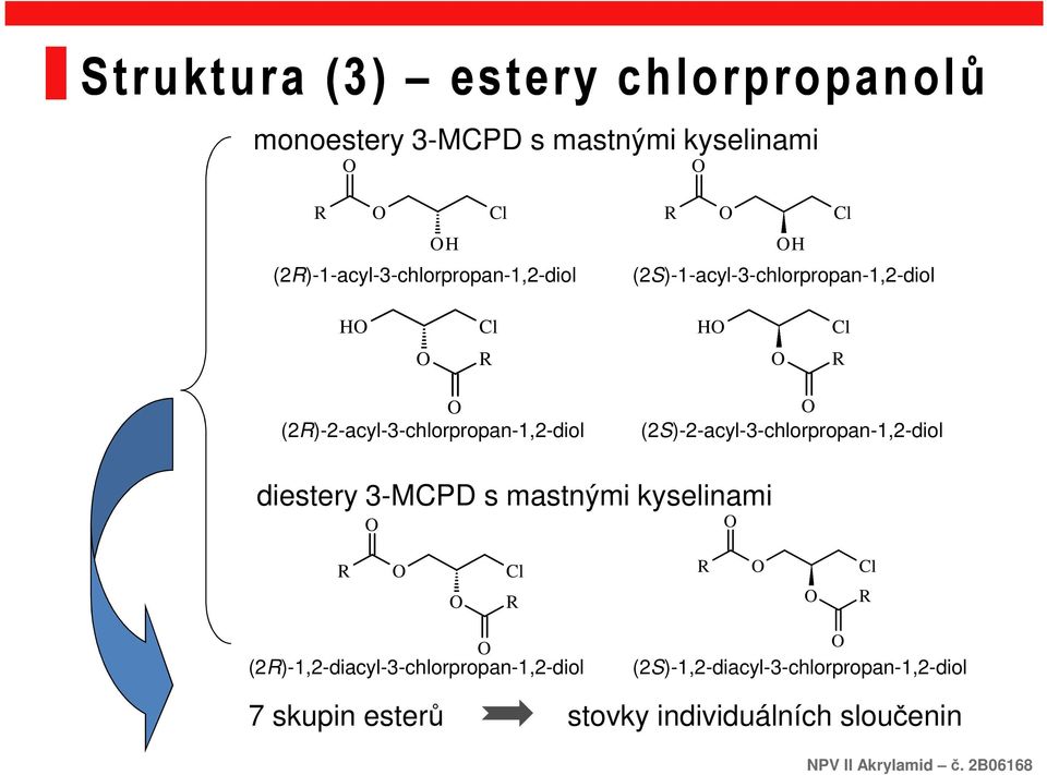 (2R)-2-acyl-3-chlorpropan-1,2-diol O (2S)-2-acyl-3-chlorpropan-1,2-diol diestery 3-MCPD s mastnými kyselinami O O