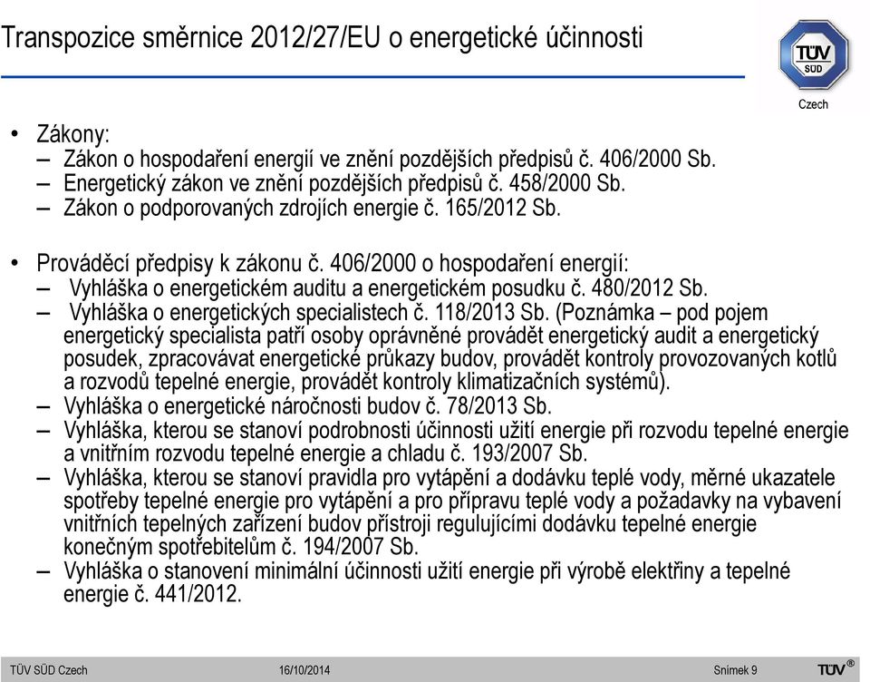 Vyhláška o energetických specialistech č. 118/2013 Sb.