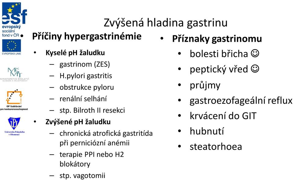 Bilroth II resekci Zvýšené ph žaludku chronická atrofická gastritída při perniciózní anémii