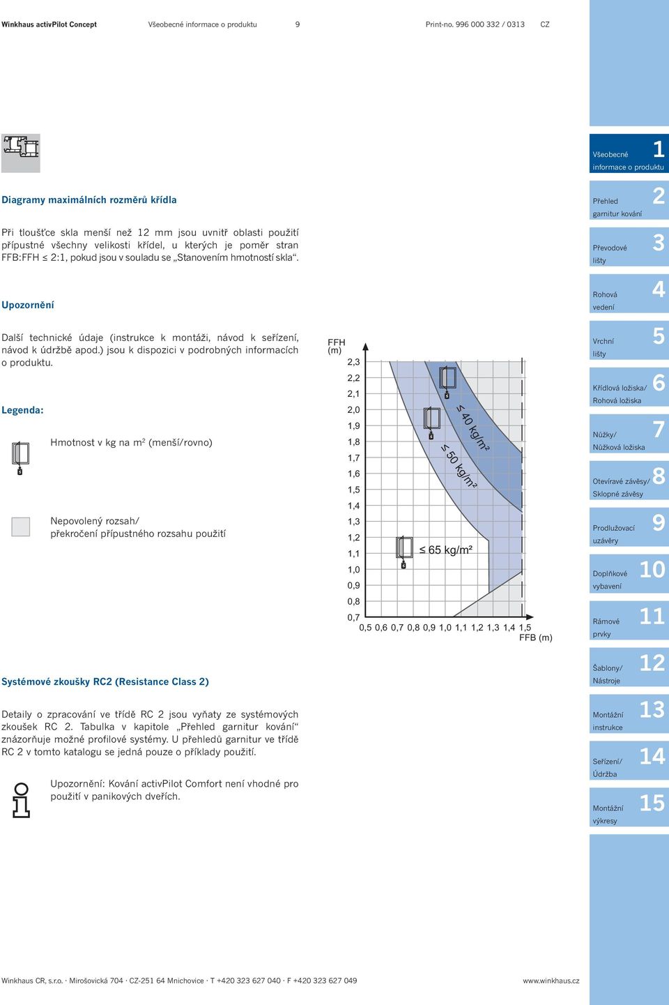 se Stanovením hmotností skla. Upozornění Další technické údaje (instrukce k montáži, návod k seřízení, návod k údržbě apod.) jsou k dispozici v podrobných informacích o produktu.