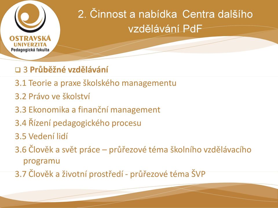 3 Ekonomika a finanční management 3.4 Řízení pedagogického procesu 3.5 Vedení lidí 3.