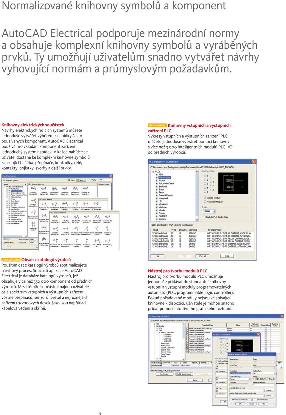 Knihovny elektrických součástek Návrhy elektrických řídicích systémů můžete jednoduše vytvářet výběrem z nabídky často používaných komponent.