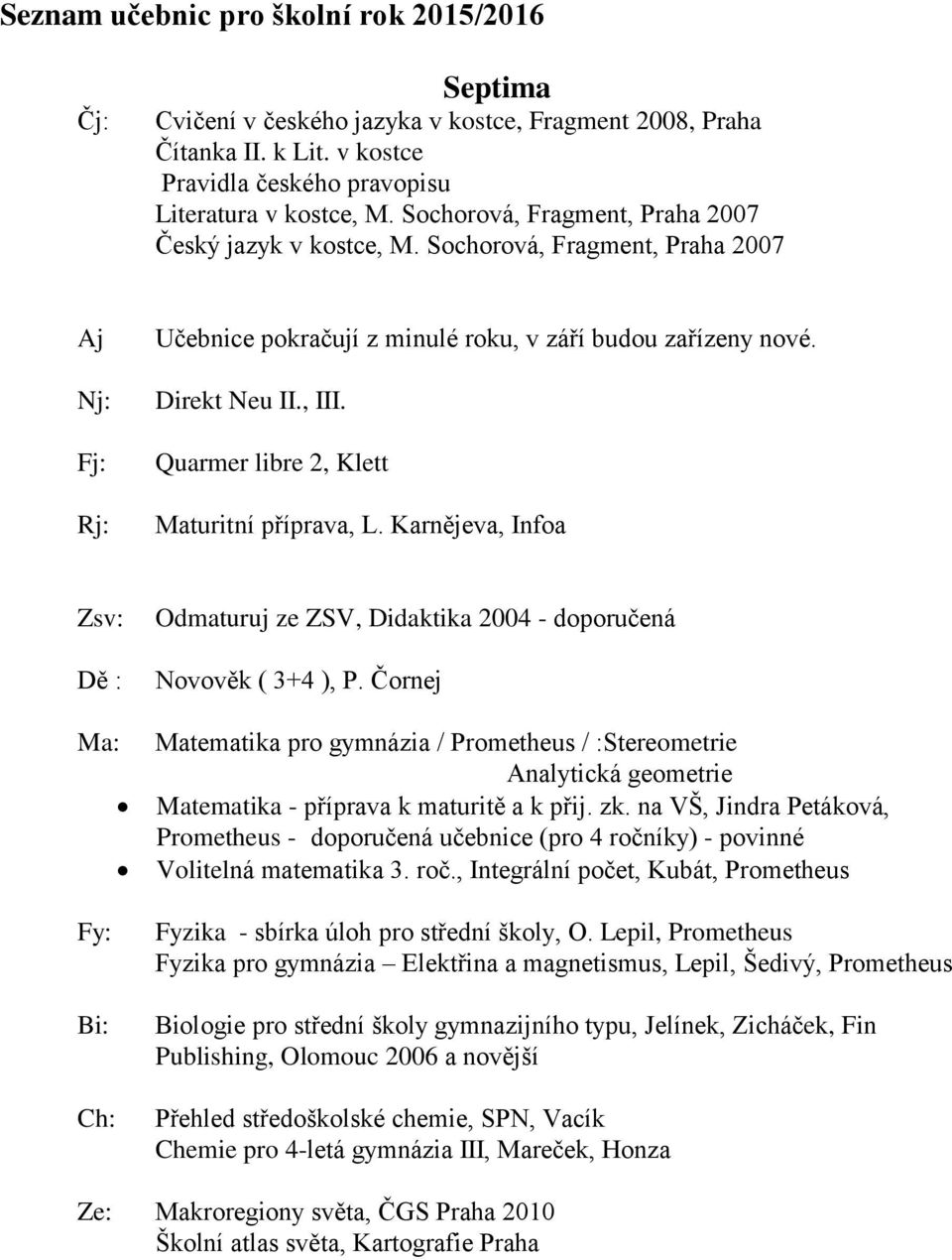 Quarmer libre 2, Klett Maturitní příprava, L. Karnějeva, Infoa Zsv: Dě : Odmaturuj ze ZSV, Didaktika 2004 - doporučená Novověk ( 3+4 ), P.