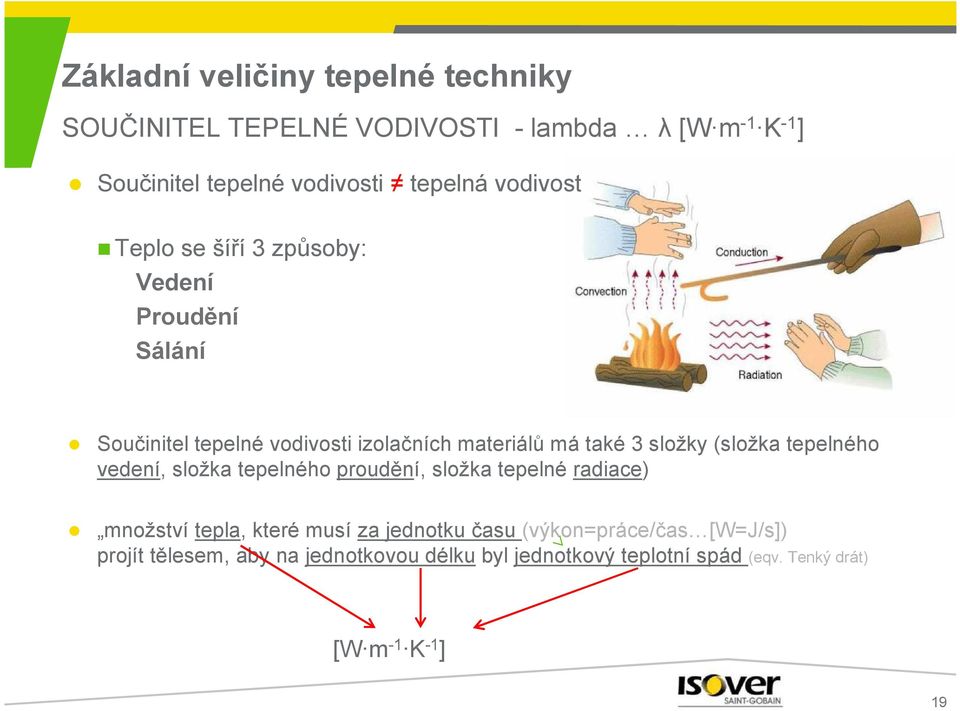 (složka tepelného vedení, složka tepelného proudění, složka tepelné radiace) množství tepla, které musí za jednotku času