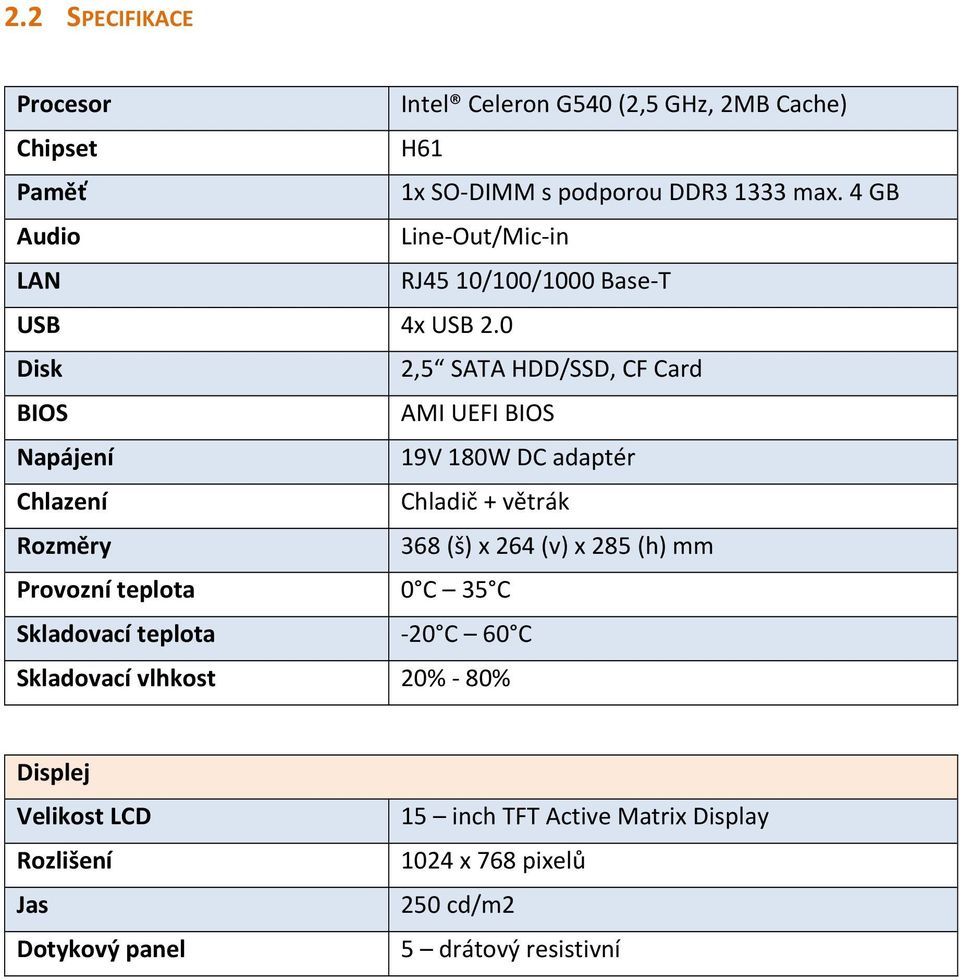 0 Disk 2,5 SATA HDD/SSD, CF Card BIOS AMI UEFI BIOS Napájení 19V 180W DC adaptér Chlazení Chladič + větrák Rozměry 368 (š) x 264 (v) x