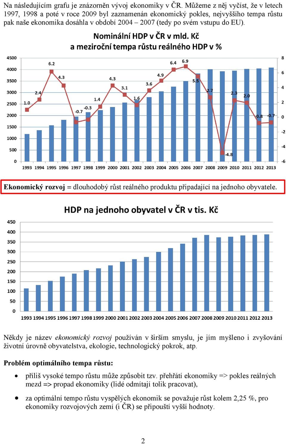 Ekonomický rozvoj = dlouhodobý růst reálného produktu připadající na jednoho obyvatele.