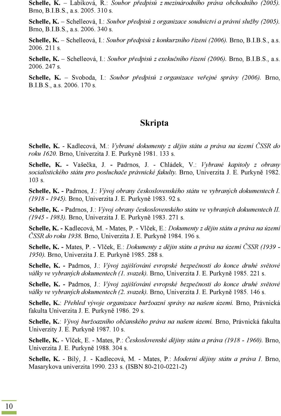 Schelle, K. Schelleová, I.: Soubor předpisů z exekučního řízení (2006). Brno, B.I.B.S., a.s. 2006. 247 s. Schelle, K. Svoboda, I.: Soubor předpisů z organizace veřejné správy (2006). Brno, B.I.B.S., a.s. 2006. 170 s.