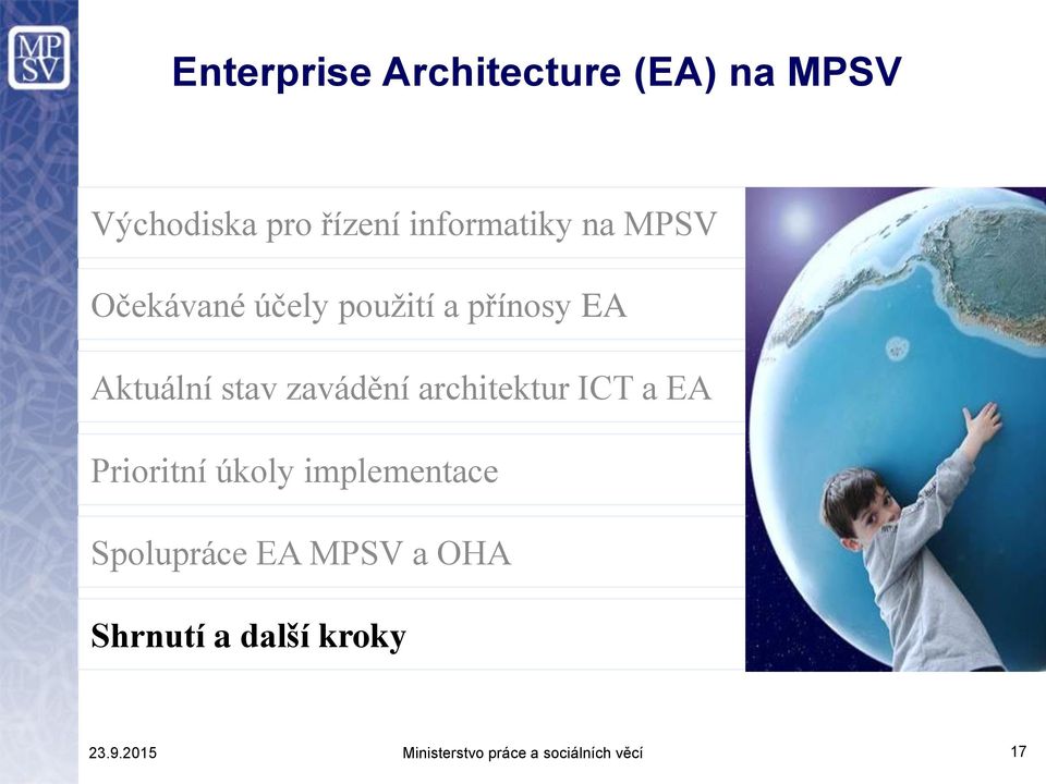 architektur ICT a EA Prioritní úkoly implementace Spolupráce EA MPSV a